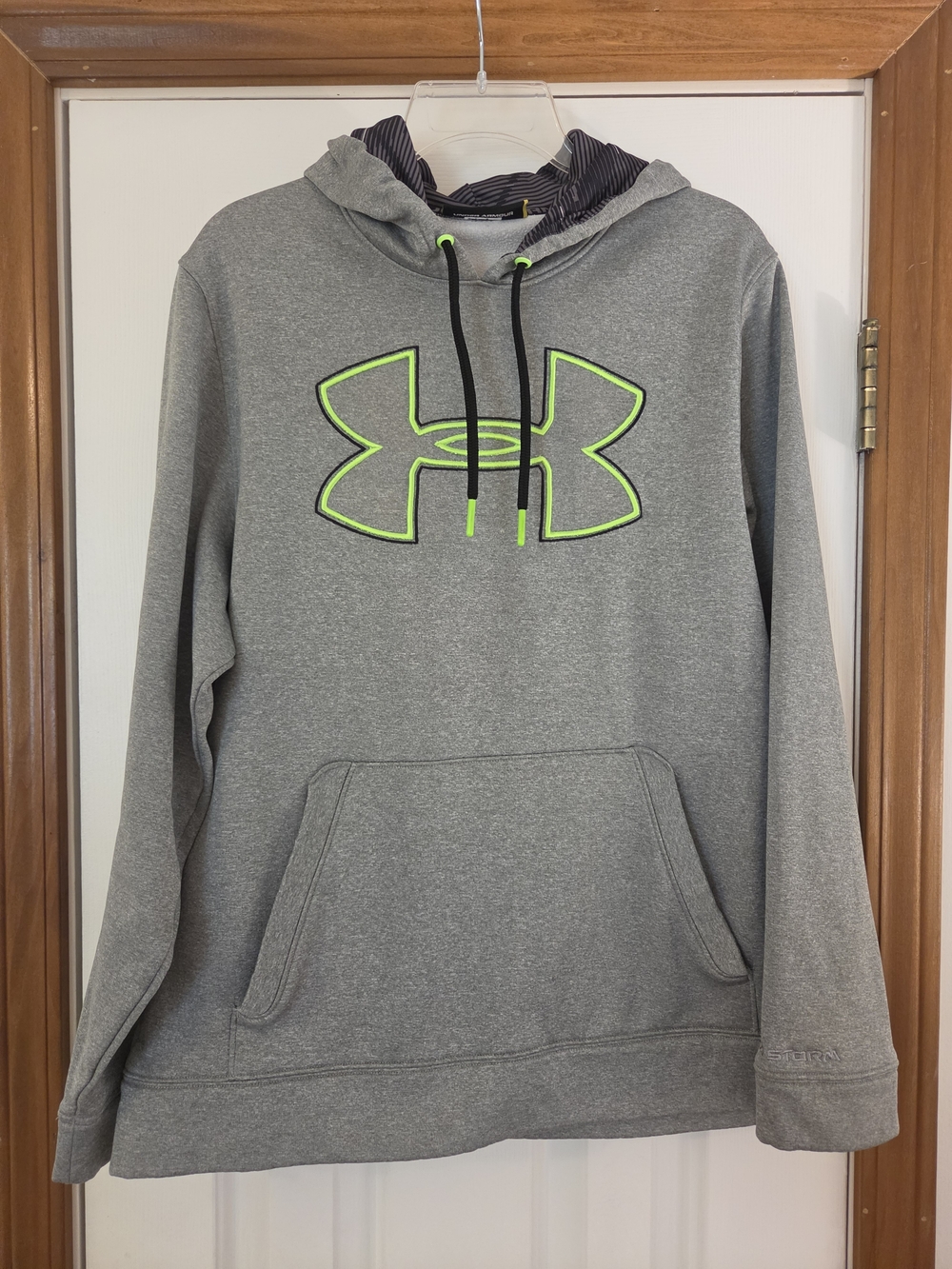 Under Armour Men's Gray Hoodie with Neon Green Logo